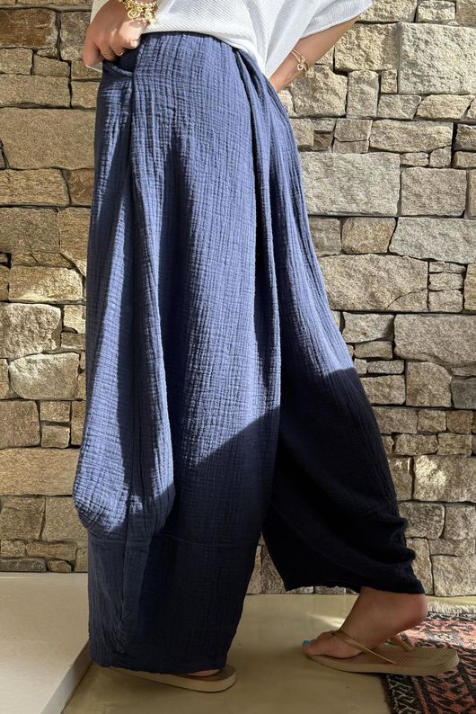 Tasha Cushion Cotton Balloon Barrel Pant Navy